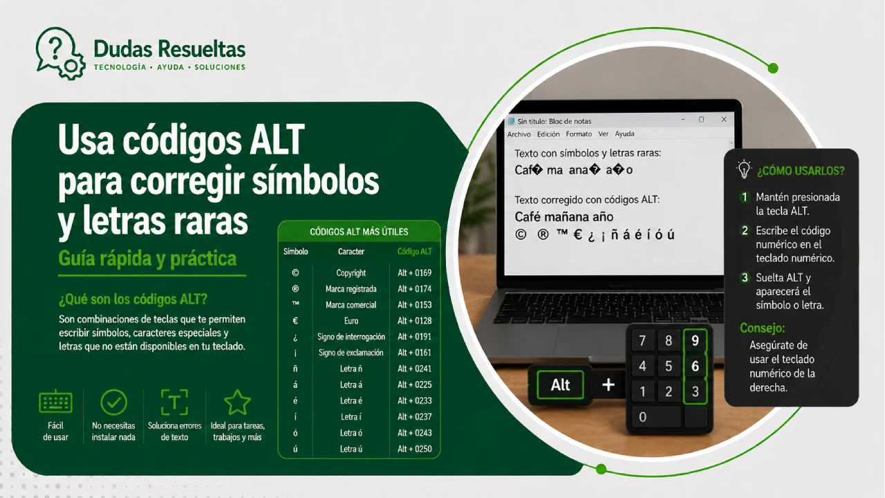 Usa códigos ALT para corregir símbolos y letras raras