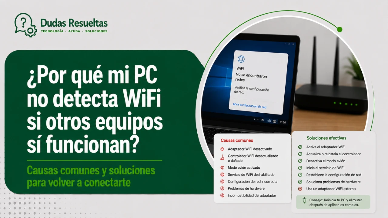 ¿Por qué mi PC no detecta WiFi si otros equipos sí funcionan?