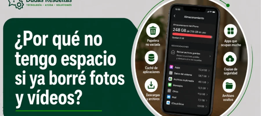 ¿Por qué no tengo espacio si ya borré fotos y vídeos?